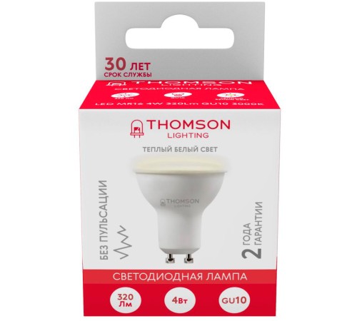 Лампа светодиодная Thomson TH-B2103 4Вт цок.:GU10 рефлек. 220B 3000K св.свеч.бел.теп. MR16 (упак.:1шт) Лампа светодиодная Thomson TH-B2103 4Вт цок.:GU10 рефлек. 220B 3000K св.свеч.бел.теп. MR16 (упак.:1шт)