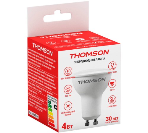 Лампа LED Thomson GU10,  рефлектор, 4Вт, 4000К, белый нейтральный,  TH-B2104, 1 шт.