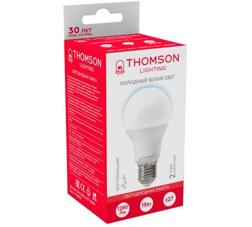 Лампа светодиодная Thomson TH-B2305 15Вт цок.:E27 груша 220B 6500K св.свеч.бел.хол. A60 (упак.:1шт) Лампа светодиодная Thomson TH-B2305 15Вт цок.:E27 груша 220B 6500K св.свеч.бел.хол. A60 (упак.:1шт)