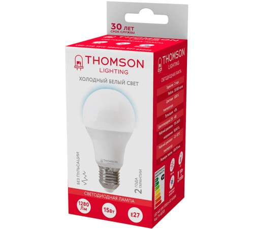 Лампа светодиодная Thomson TH-B2305 15Вт цок.:E27 груша 220B 6500K св.свеч.бел.хол. A60 (упак.:1шт) Лампа светодиодная Thomson TH-B2305 15Вт цок.:E27 груша 220B 6500K св.свеч.бел.хол. A60 (упак.:1шт)