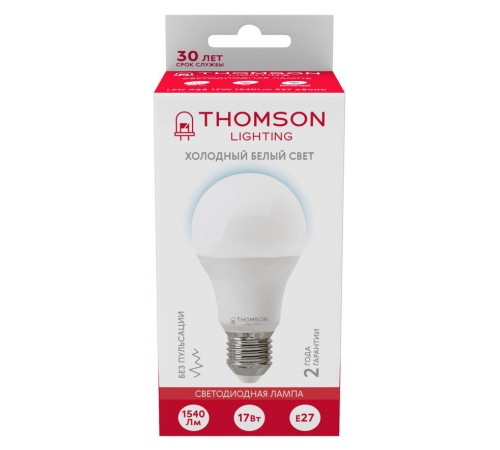 Лампа светодиодная Thomson TH-B2306 17Вт цок.:E27 груша 220B 6500K св.свеч.бел.хол. A (упак.:1шт) Лампа светодиодная Thomson TH-B2306 17Вт цок.:E27 груша 220B 6500K св.свеч.бел.хол. A (упак.:1шт)