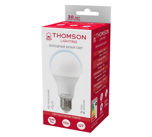 Лампа светодиодная Thomson TH-B2306 17Вт цок.:E27 груша 220B 6500K св.свеч.бел.хол. A (упак.:1шт) Лампа светодиодная Thomson TH-B2306 17Вт цок.:E27 груша 220B 6500K св.свеч.бел.хол. A (упак.:1шт)