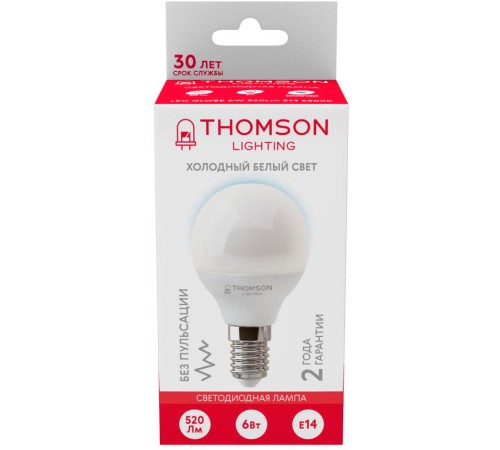 Лампа светодиодная Thomson TH-B2315 6Вт цок.:E14 шар 220B 6500K св.свеч.бел.хол. Globe (упак.:1шт) Лампа светодиодная Thomson TH-B2315 6Вт цок.:E14 шар 220B 6500K св.свеч.бел.хол. Globe (упак.:1шт)