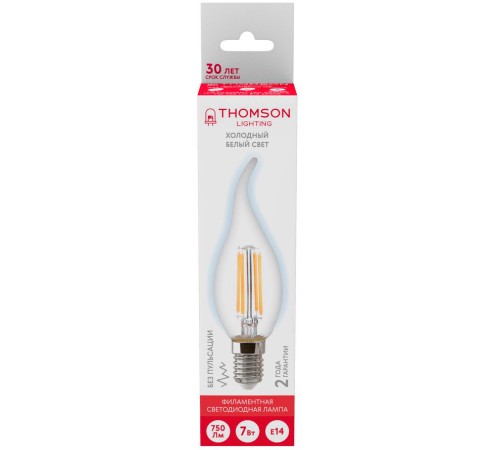 Лампа филам. Thomson Filament TH-B2336 7Вт цок.:E14 свеча 220B 6500K св.свеч.бел.хол. Tail Candle (упак.:1шт) Лампа филам. Thomson Filament TH-B2336 7Вт цок.:E14 свеча 220B 6500K св.свеч.бел.хол. Tail Candle (упак.:1шт)