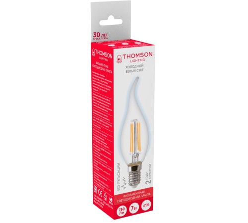 Лампа филам. Thomson Filament TH-B2336 7Вт цок.:E14 свеча 220B 6500K св.свеч.бел.хол. Tail Candle (упак.:1шт) Лампа филам. Thomson Filament TH-B2336 7Вт цок.:E14 свеча 220B 6500K св.свеч.бел.хол. Tail Candle (упак.:1шт)
