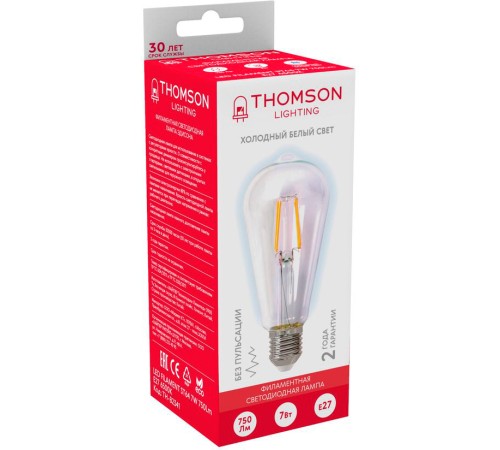 Лампа филам. Thomson Filament TH-B2341 7Вт цок.:E27 эдисон 220B 6500K св.свеч.бел.хол. ST64 (упак.:1шт) Лампа филам. Thomson Filament TH-B2341 7Вт цок.:E27 эдисон 220B 6500K св.свеч.бел.хол. ST64 (упак.:1шт)