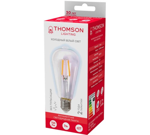 Лампа филам. Thomson Filament TH-B2341 7Вт цок.:E27 эдисон 220B 6500K св.свеч.бел.хол. ST64 (упак.:1шт) Лампа филам. Thomson Filament TH-B2341 7Вт цок.:E27 эдисон 220B 6500K св.свеч.бел.хол. ST64 (упак.:1шт)