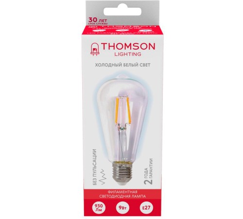 Лампа филам. Thomson Filament TH-B2342 9Вт цок.:E27 эдисон 220B 6500K св.свеч.бел.хол. ST64 (упак.:1шт) Лампа филам. Thomson Filament TH-B2342 9Вт цок.:E27 эдисон 220B 6500K св.свеч.бел.хол. ST64 (упак.:1шт)