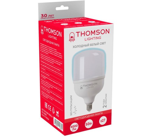 Лампа светодиодная Thomson TH-B2366 50Вт цок.:E27 цилин. 220B 6500K св.свеч.бел.хол. T140 (упак.:1шт) Лампа светодиодная Thomson TH-B2366 50Вт цок.:E27 цилин. 220B 6500K св.свеч.бел.хол. T140 (упак.:1шт)