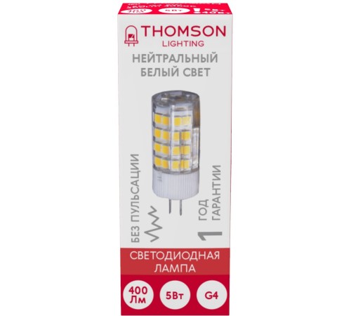 Лампа светодиодная Thomson TH-B4206 5Вт цок.:G4 капсул. 220B 4000K св.свеч.бел.нейт. (упак.:1шт) Лампа светодиодная Thomson TH-B4206 5Вт цок.:G4 капсул. 220B 4000K св.свеч.бел.нейт. (упак.:1шт)