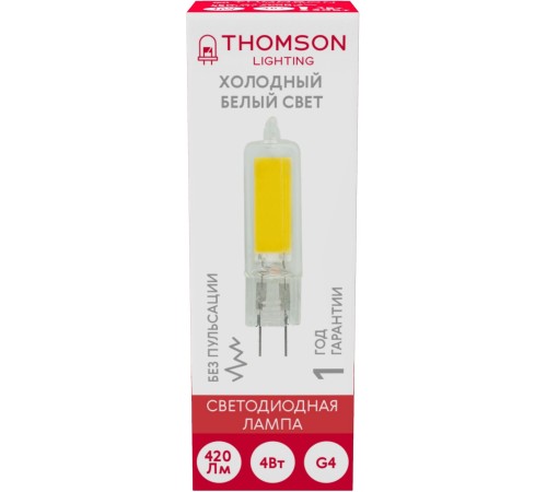 Лампа светодиодная Thomson TH-B4219 4Вт цок.:G4 капсул. 220B 6500K св.свеч.бел.хол. (упак.:1шт) Лампа светодиодная Thomson TH-B4219 4Вт цок.:G4 капсул. 220B 6500K св.свеч.бел.хол. (упак.:1шт)