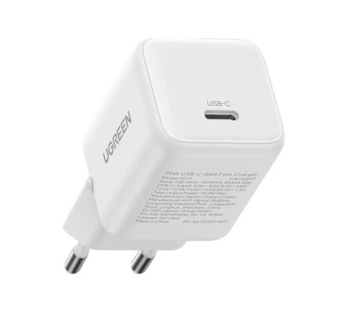 Сетевое зарядное устройство UGREEN X513 (65013) 30W USB-C GaN Fast Charger с кабелем USB-C-USB-C.  Длина: 1м. Цвет: белый