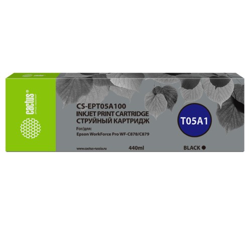 Картридж струйный Cactus CS-EPT05A100 T05A1 черный (440мл) для Epson WorkForce Pro WF-C878/C879
