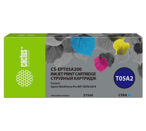 Картридж струйный Cactus CS-EPT05A200 T05A2 голубой (215мл) для Epson WorkForce Pro WF-C878/C879