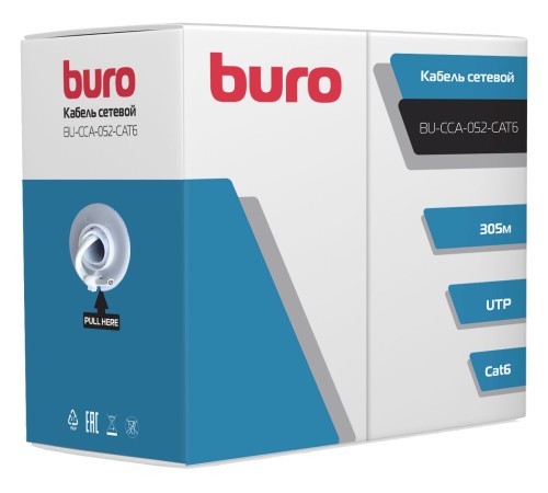 Кабель сетевой Buro BU-CCA-052-CAT6 UTP 4 пары cat6 solid 0.52мм 305м серый