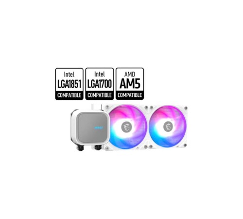 Жидкостная система охлаждения MSI MAG CORELIQUID A13 240 White 2x ARGB Gen2 Fan, ARGB Gen2 Block, Color Box, LGA1700, 1851, AM5