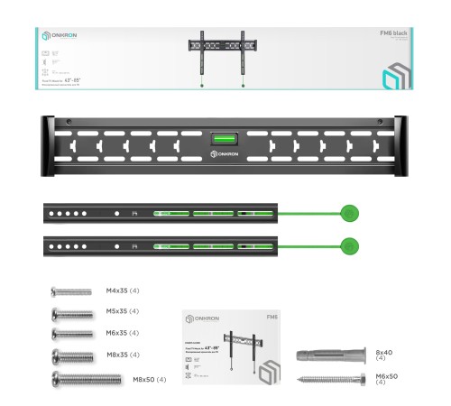 Кронштейн для телевизора Onkron FM6 черный 43"-85" макс.68.2кг настенный фиксированный Кронштейн для телевизора Onkron FM6 черный 43"-85" макс.68.2кг настенный фиксированный