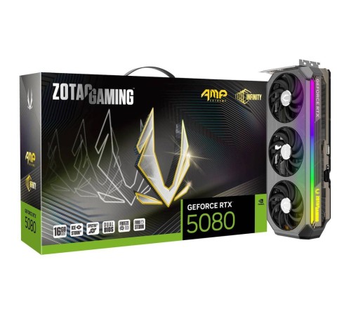 Видеокарта Zotac RTX5080 AMP EXTREME INFINITY 16GB GDDR7 256 3xDP HDMI 3FAN PREMIUM PACK Видеокарта Zotac RTX5080 AMP EXTREME INFINITY 16GB GDDR7 256 3xDP HDMI 3FAN PREMIUM PACK