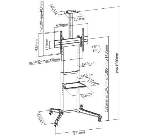Подставка для телевизора Ultramounts UM 268 черный 37"-75" макс.50кг напольный мобильный