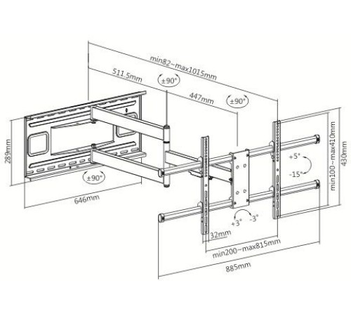 Кронштейн для телевизора Ultramounts UM 915 черный 37"-75" макс.50кг настенный поворот и наклон Кронштейн для телевизора Ultramounts UM 915 черный 37"-75" макс.50кг настенный поворот и наклон