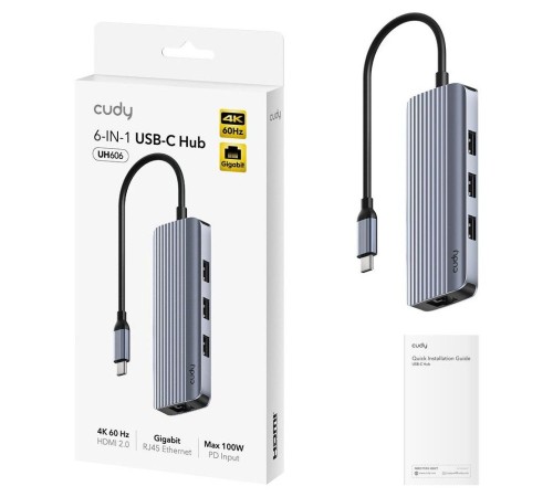 Концентратор CUDY 6-IN-1 USB-C Hub with GbE & 4K@60Hz HDMI