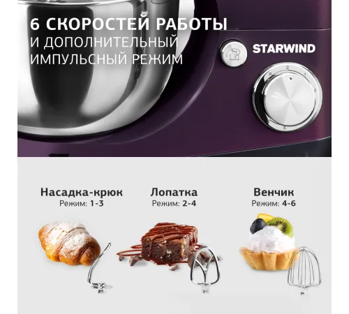 Миксер планетарный Starwind SPM5180 1000Вт ежевичный Миксер планетарный Starwind SPM5180 1000Вт ежевичный