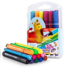 Фломастеры Deli EC153-12 Larva Вентилируемый 12цв. коробка с европодвесом