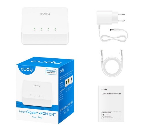 CUDY PON-терминал GP10 1-Port Gigabit XPON ONT, 1 x PON, 1 x 10/100/1000Mbps LAN Port, CWMP, OMCI 1-Port Gigabit XPON ONT, 1 x PON, 1 x 10/100/1000Mbps LAN Port, CWMP, OMCI