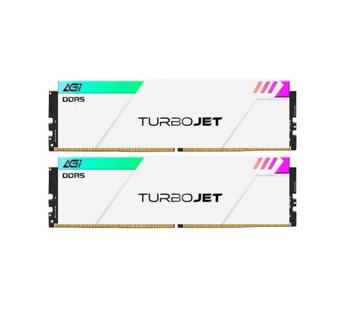 Модуль памяти AGI DDR5 6400MHz CL36 32GB Kit (16GBx2) OC UDIMM +White HEAT SINK –Turbojet+RGB lightbar -Color box