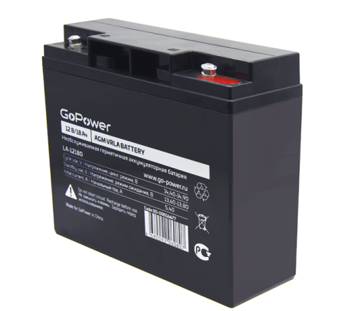 Аккумулятор свинцово-кислотный GoPower LA-12180 12V 18Ah (1/2) Аккумулятор свинцово-кислотный GoPower LA-12180 (00-00016677)