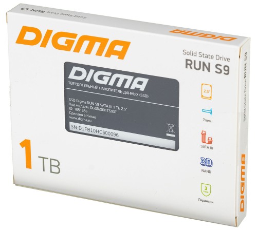 Накопитель SSD Digma SATA III 1Tb DGSR2001TS93T Run S9 2.5"