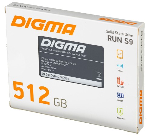 Накопитель SSD Digma SATA III 512Gb DGSR2512GS93T Run S9 2.5" Накопитель SSD Digma SATA III 512Gb DGSR2512GS93T Run S9 2.5"