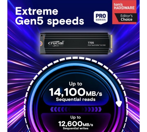 Твердотельный накопитель SSD Crucial T705 4TB PCIe Gen5 NVMe M.2 SSD with heatsink CT4000T705SSD5