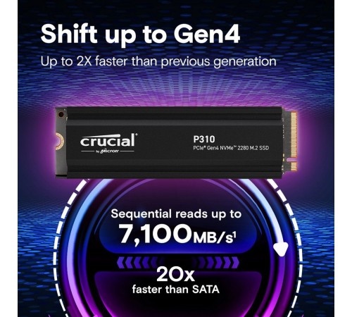 Твердотельный накопитель SSD Crucial P310 1TB PCIe Gen4 NVMe 2280 M.2 SSD with heatsink CT1000P310SSD5