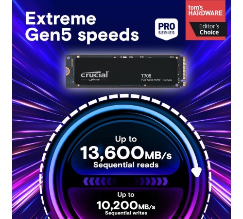 Твердотельный накопитель SSD Crucial T705 1TB PCIe Gen5 NVMe M.2 SSD CT1000T705SSD3