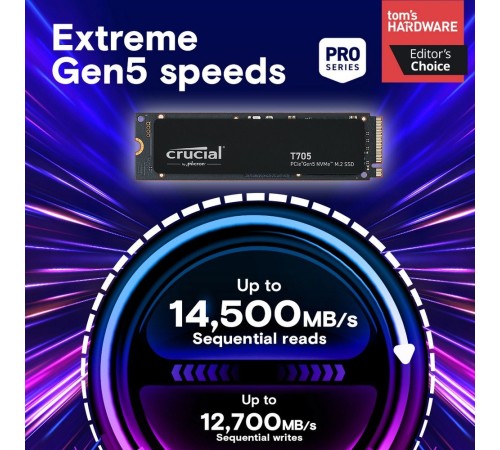 Твердотельный накопитель SSD Crucial T705 2TB PCIe Gen5 NVMe M.2 SSD CT2000T705SSD3