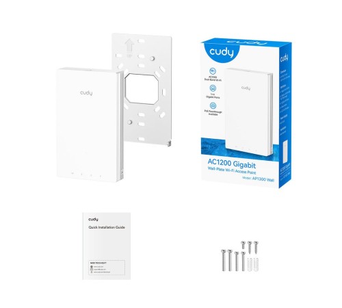 Точка доступа Wi-Fi CUDY AC1200 Gigabit Wall-Plate Access Point AC1200 Dual Band Gigabit Wall Plate Access Point,  MT7621DAN+MT7613B+MT7603E,  867Mbps at 5GHz + 300Mbps at 2.4GHz,  1 x Gigabit PoE-IN Port, 802.3af / at, 4 x Gigabit  RJ45 ports, LAN1 suppo