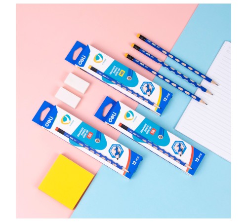 Карандаш ч/г Deli EC016-2B U-Touch 2B трехгран. (12шт) ластик