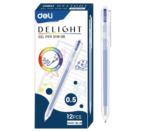 Ручка гелев. Deli EG118-DB т.синие линия 0.5мм