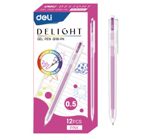 Ручка гелев. Deli EG118-PK розовые линия 0.5мм