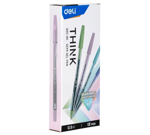 Набор ручек шариков. Deli Think EQ8C-BK черные (12шт) линия 0.5мм