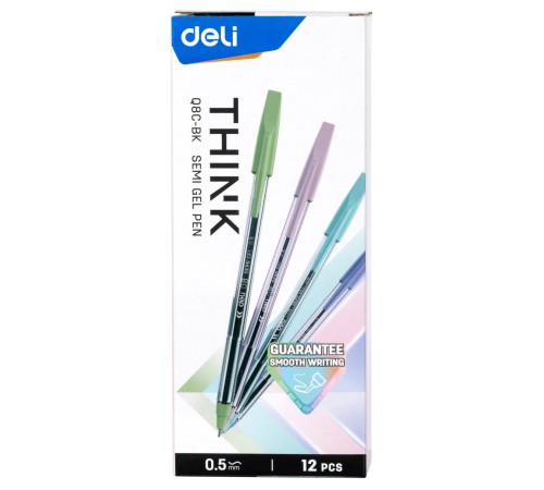 Набор ручек шариков. Deli Think EQ8C-BK черные (12шт) линия 0.5мм