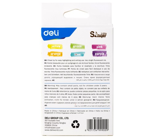 Набор текстовыделителей Deli EU13-6C Little Sinnger скошенный пиш. наконечник 6цв. коробка с европодвесом