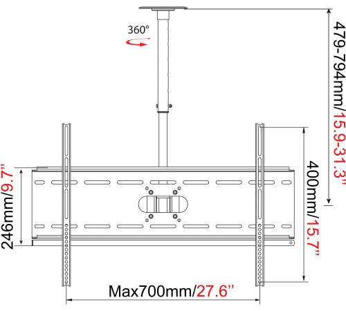 Кронштейн для телевизора Cactus CS-CP04-R черный 37"-70" макс.81.6кг потолочный поворот и наклон