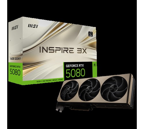 Видеокарта MSI RTX5080 INSPIRE 3X 16GB GDDR7 256bit 3xDP HDMI 3FAN RTL Видеокарта MSI RTX5080 INSPIRE 3X 16GB GDDR7 256bit 3xDP HDMI 3FAN RTL