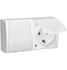 Розетка 2-м ОП Simon15 16А IP54 250В с заземл. с крышкой винт. клеммы бел. Simon 1594433-030