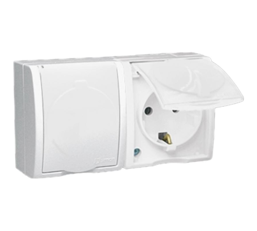Розетка 2-м ОП Simon15 16А IP54 250В с заземл. с крышкой винт. клеммы бел. Simon 1594433-030