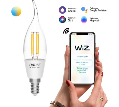 Умная лампа Gauss IoT Smart Home E14 4.5Вт 495lm Wi-Fi (упак.:1шт) (1280112) Умная лампа Gauss IoT Smart Home E14 4.5Вт 495lm Wi-Fi (упак.:1шт) (1280112)