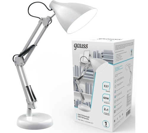 Светильник Gauss GT0031 настольный на струбцине/основание E27 белый 60Вт