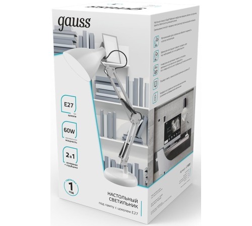 Светильник Gauss GT0031 настольный на струбцине/основание E27 белый 60Вт